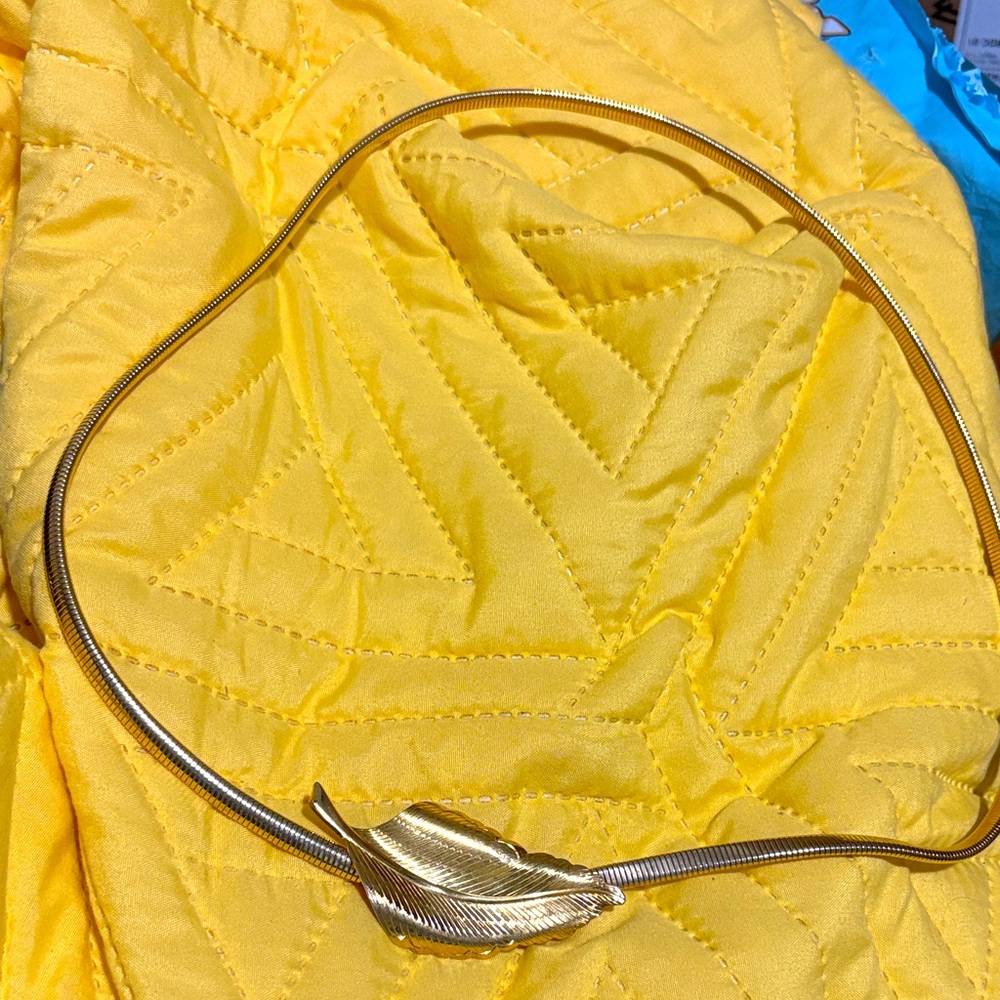 Gold Leaf Pendant Snake Chain Necklace - Yellow Accent